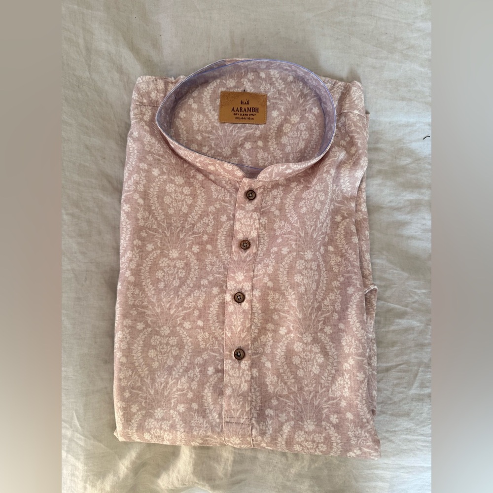 Men's Pink Casual Button Down Kurta